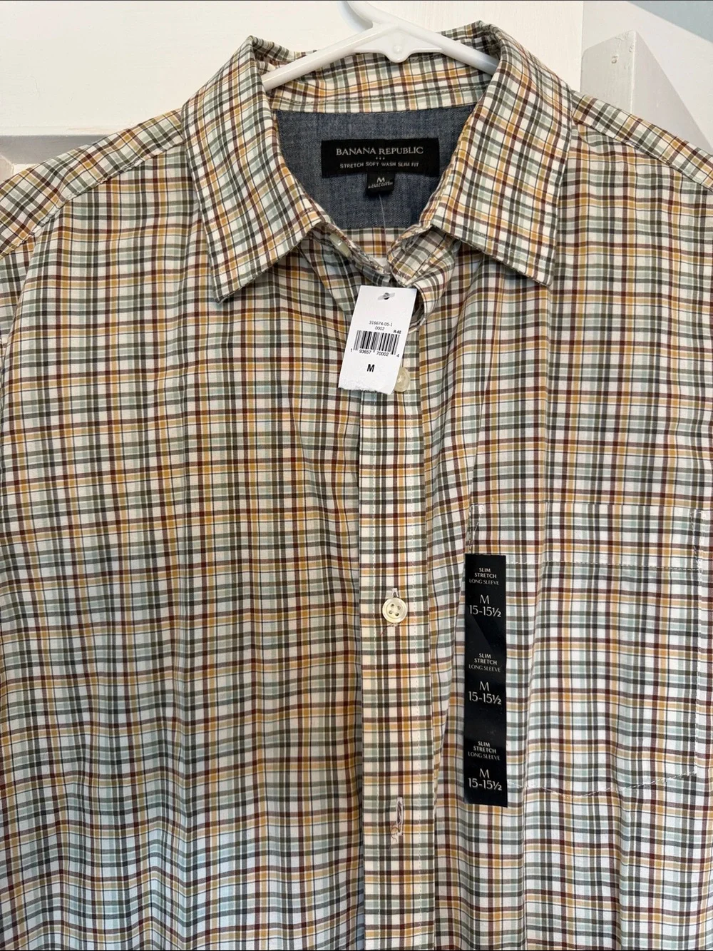 Banana Republic Men's Plaid Button-Down Shirt in Brown, Green, Cream NWT